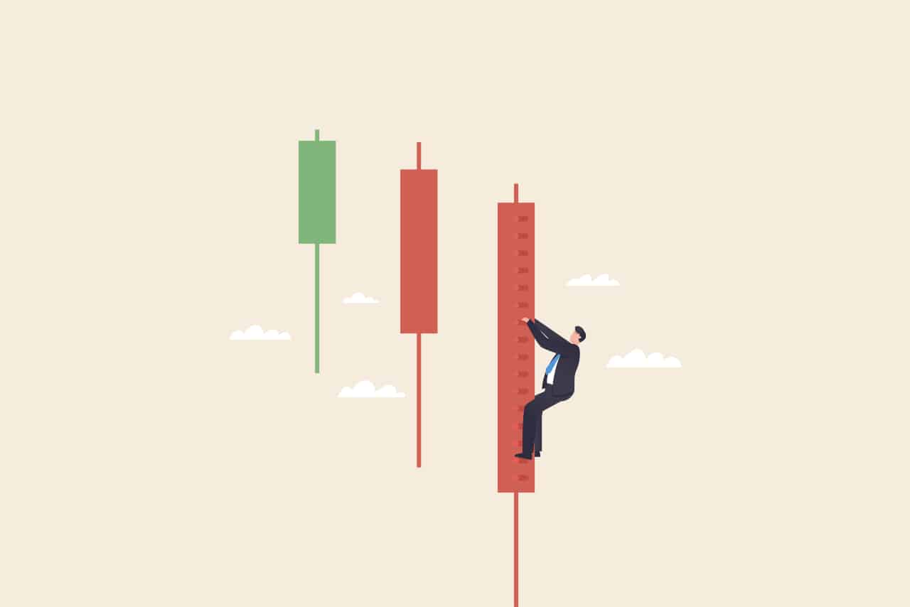 business man climbing on stock analysis